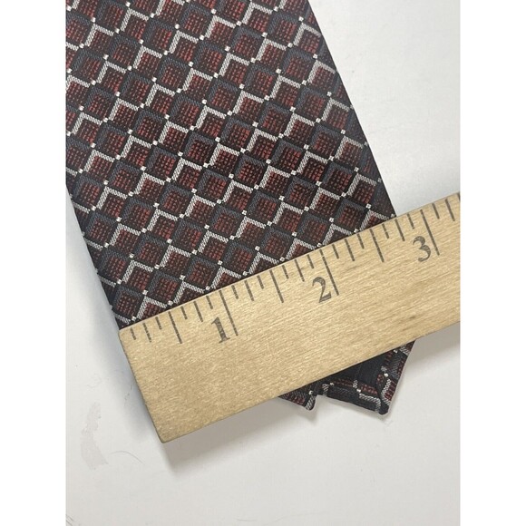 Alfani Geometric Print Silk Blend Neck Tie In Burgundy New - Picture 6 of 7